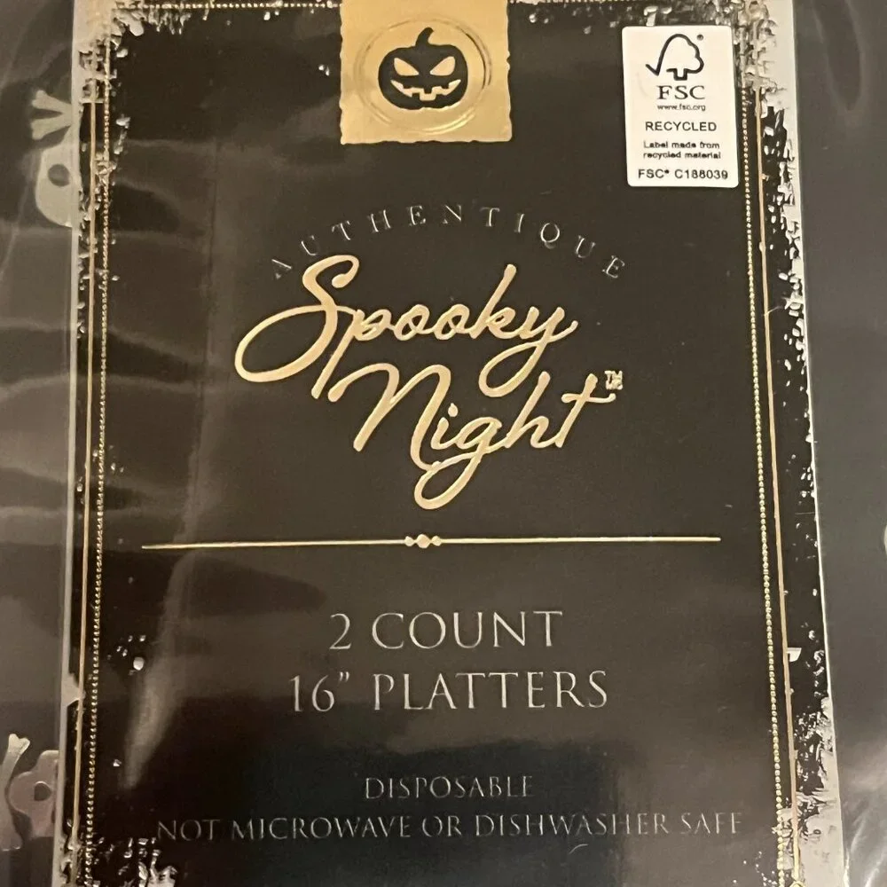 Skull Oval Platters Black w/ Silver Skulls for Halloween Treats‎ (NEW / x)